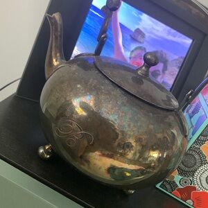 Vintage tea or coffee sprouted kettle with the letter B monogrammed:holographic